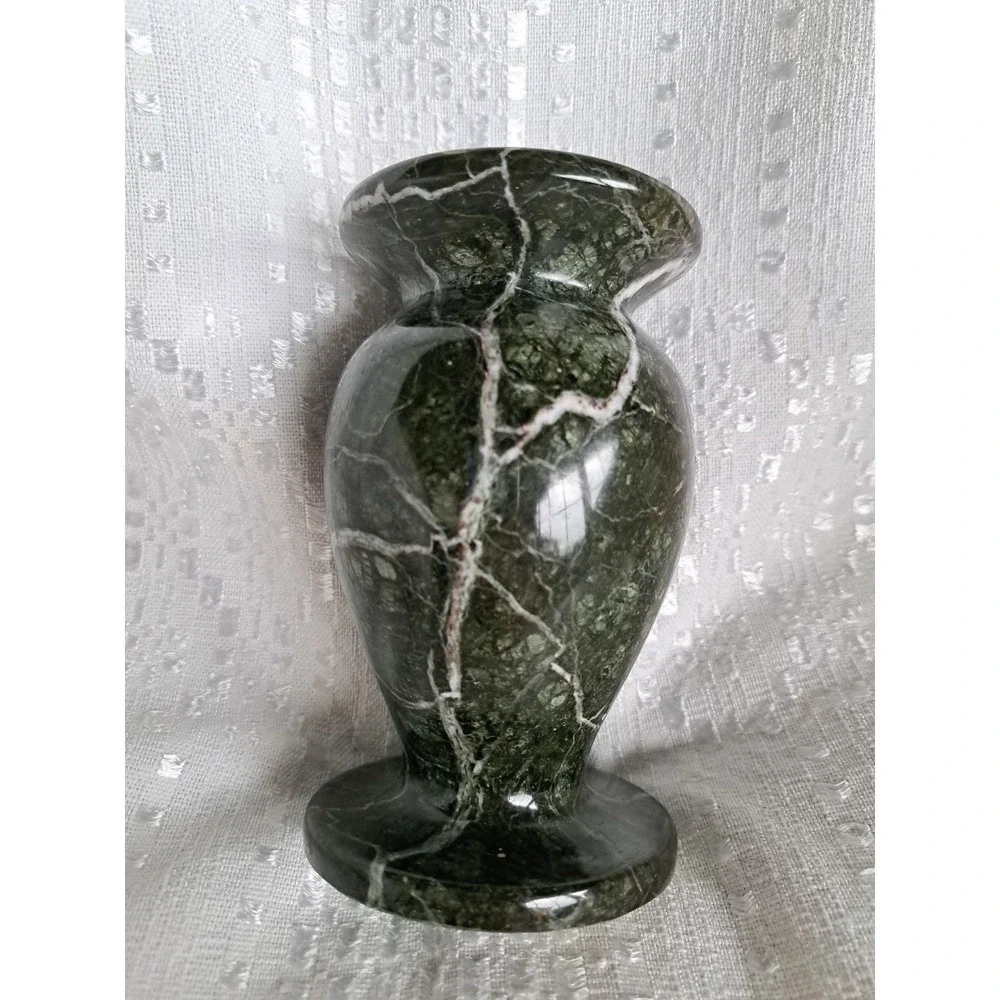 Hand-carved Zebra Marble Vase Dark Green Heavy Natural Stone Made In Pakistan 5